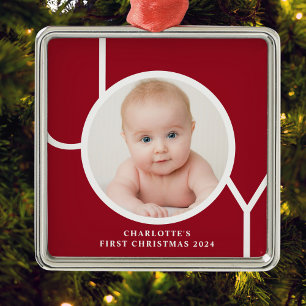 Ornement Carré Argenté Premier Noël de bébé personnalisable Cadeau photo