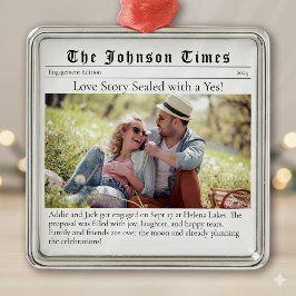 Ornement Carré Argenté Premier Noël engagé | Faire-part fiançailles