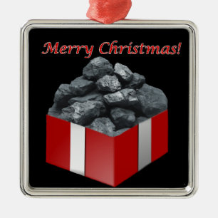 Ornement Carré Argenté Présent de charbon de Joyeux Noël