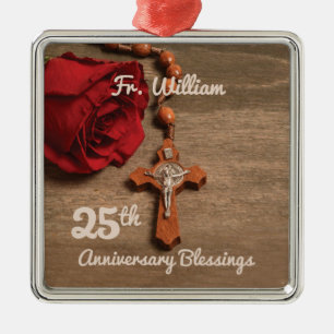 Ornement Carré Argenté Prêtre 25ème anniversaire de l'Ordination Rose e