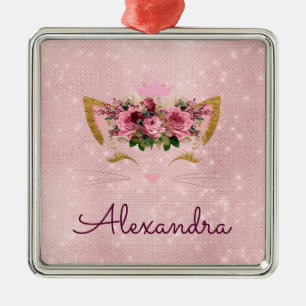 Ornement Carré Argenté Princess Kitty Rose Gold - Rose blush