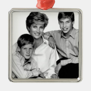 Ornement Carré Argenté Princesse Diana et ses fils
