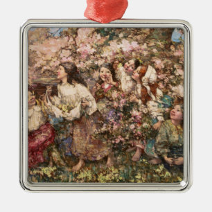 Ornement Carré Argenté Printemps (par Edward Atkinson Hornel)