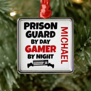 Ornement Carré Argenté Prison Guard aime jouer aux jeux vidéo