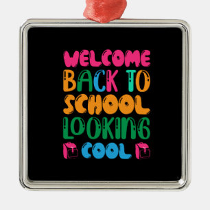 Ornement Carré Argenté Professeur Bienvenue Retour À L'École Cool