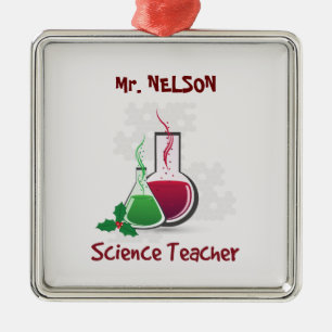 Ornement Carré Argenté Professeur de sciences, Joyeux Noël expériences