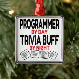 Ornement Carré Argenté Programmeur aime jouer à Trivia