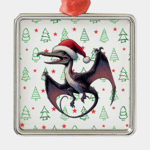 Ornement Carré Argenté Pterodactyle de Noël