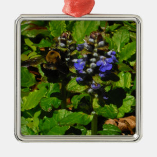 Ornement Carré Argenté Purple Bee Balm and Bumble Bee
