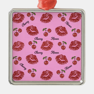 Ornement Carré Argenté RAB Rockabilly Cherry Kisses on Pink