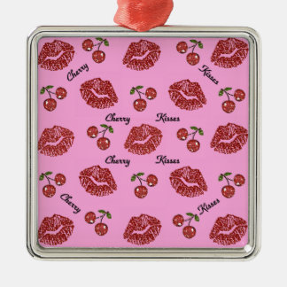 Ornement Carré Argenté RAB Rockabilly Cherry Kisses on Pink