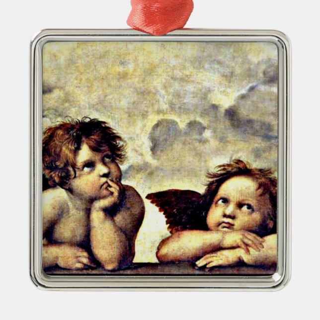 Ornement Carré Argenté Raphael : Putti, Détail de la Vierge Sixtine, (Devant)