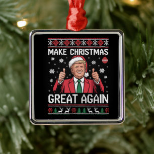 Ornement Carré Argenté Refaire Noël Grande Encore Trump Pyjama Noël Moche