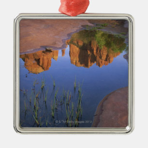 Ornement Carré Argenté Réflexion de roche de cathédrale, Sedona, Arizon