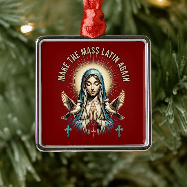 Ornement Carré Argenté Rendre la messe latine Vierge Marie (Arbre)