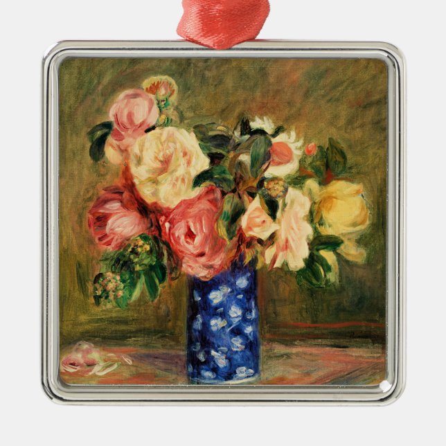 Ornement Carré Argenté Renoir - Bouquet de Roses (Devant)