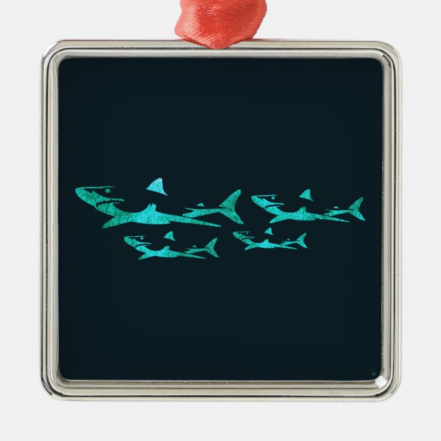 Ornement Carré Argenté Requins bleus (Devant)