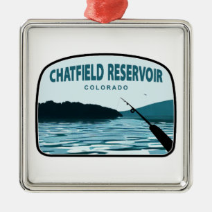 Ornement Carré Argenté Réservoir Chatfield Colorado Canne à pêche