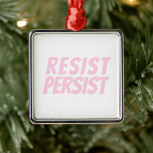 Ornement Carré Argenté Résister Persister Noël rose clair