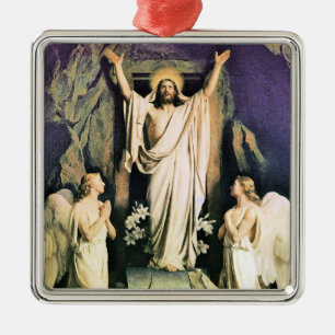 Ornement Carré Argenté Résurrection du Christ, tableau de Carl Bloch,