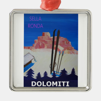 Ornement Carré Argenté Rétro affiche Dolomiti Italie chez Sella Ronda