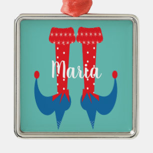 Ornement Carré Argenté Retro Cute Elf pieds talons Noël présent
