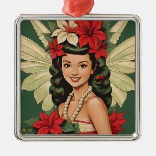 Ornement Carré Argenté Retro les années 50 Tropical Christmas Princesse