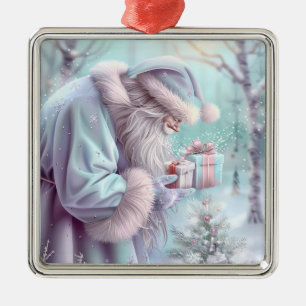 Ornement Carré Argenté Rêve Noël Père Noël Ornament