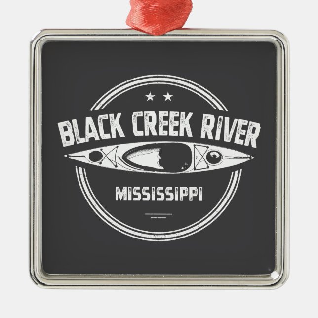 Ornement Carré Argenté Rivière Black Creek Mississippi Kayak (Devant)
