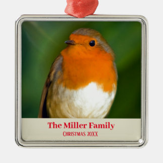 Ornement Carré Argenté Robin Red Breast personnalisable