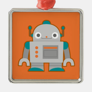 Ornement Carré Argenté Robot gris mignon