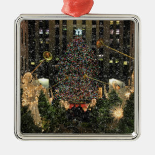 Ornement Carré Argenté Rockefeller Center Arbre de Noël, Anges, Neige