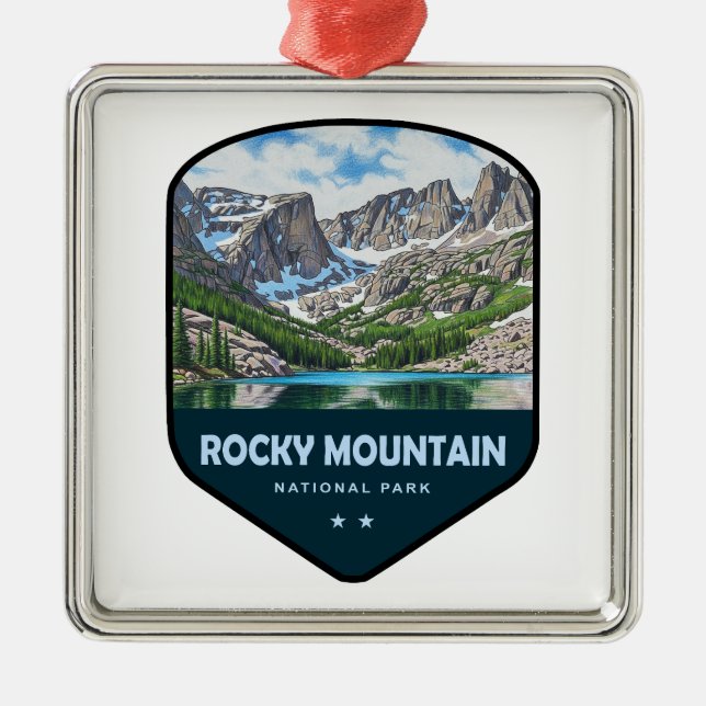 Ornement Carré Argenté Rocky Mountain National Park Shield (Devant)