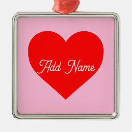 Ornement Carré Argenté Romantique Coeur Rouge Pastel Rose Personnalisé