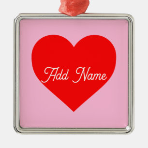 Ornement Carré Argenté Romantique Coeur Rouge Pastel Rose Personnalisé