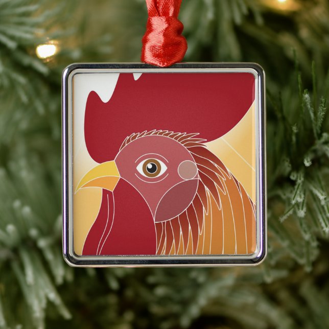 Ornement Carré Argenté Rooster (Arbre)