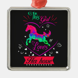 Ornement Carré Argenté Rose Cette Fille Aime Son Cheval
