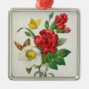 Ornement Carré Argenté Rose de Noël, Helleborus Niger