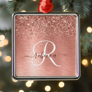 Ornement Carré Argenté Rose Gold brossé Parties scintillant métallique No