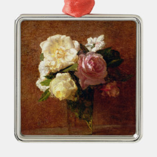 Ornement Carré Argenté Roses