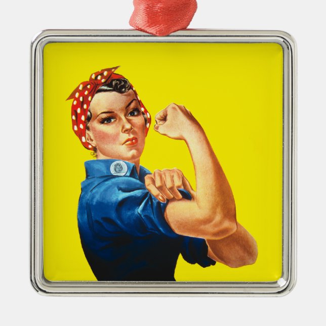 Ornement Carré Argenté Rosie la riveteuse (Devant)