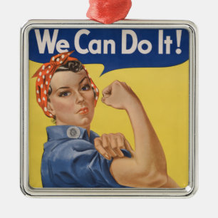 Ornement Carré Argenté Rosie le Riveter : Une femme forte pour l'autonomi
