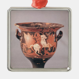 Ornement Carré Argenté Rouge-chiffre krater dépeignant Amazone et