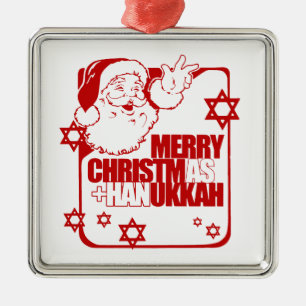 Ornement Carré Argenté Rouge de Père Noël Christmukkah