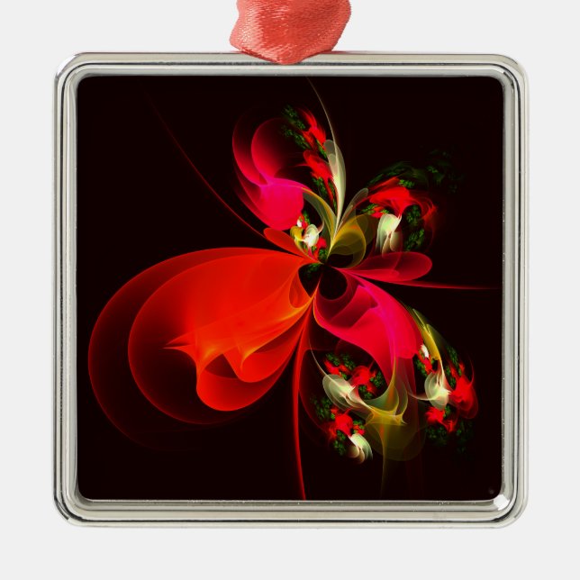Ornement Carré Argenté Rouge Vert Floral Moderne Art Abstrait Motif #02 (Devant)