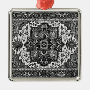 Ornement Carré Argenté RUG PERSIEN - noir et blanc