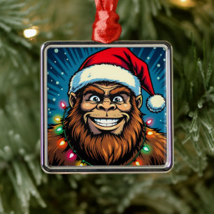 Ornement Carré Argenté Sasquatch de Noël drôle Bigfoots