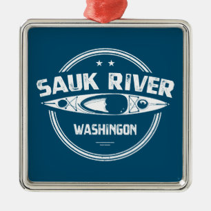Ornement Carré Argenté Sauk River Washington Kayak