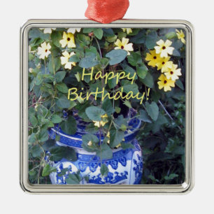 Ornement Carré Argenté Saule jaune bleu de bleu de vigne de joyeux