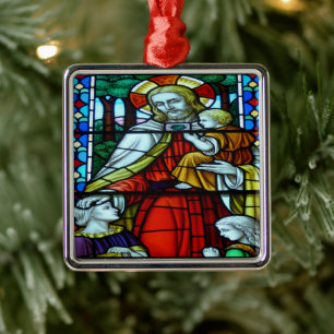 Ornement Carré Argenté Scènes de Noël